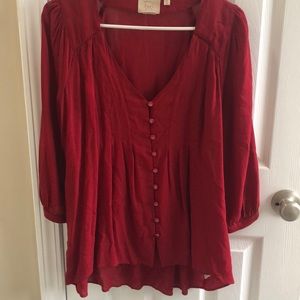 Red button up blouse